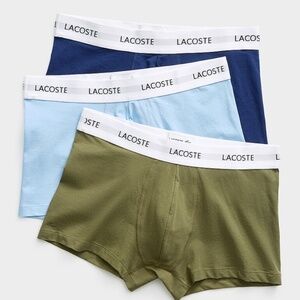 Lacoste 3" navy sky and khaki trunks pack of 3 NWT
